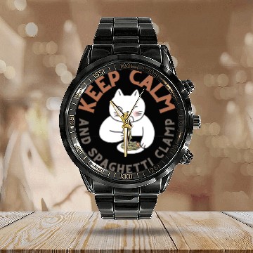 Discover Keep Calm And Spaghetti Clamp Calendar Steel Band Watch