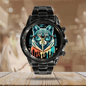 Discover Hipster Wolf Drip Calendar Steel Band Watch