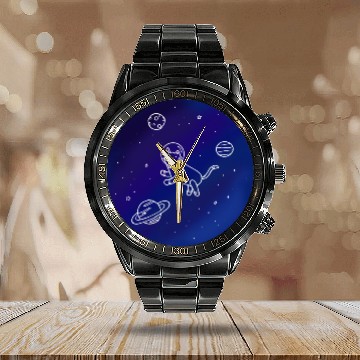 Discover Doodle-Style Hand Drawn Space Cat Calendar Steel Band Watch