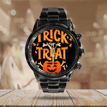 Discover Trick Or Treat With Pumpkin Bones Calendar Steel Band Watch