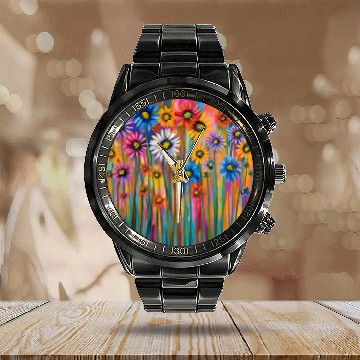 Discover Wildflowers graffiti Calendar Steel Band Watch