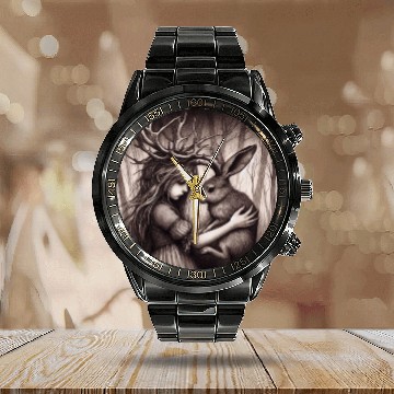 Discover Illustration of Girl with Jackalope Calendar Steel Band Watch
