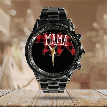 Discover Mama Bear Buffalo Plaid Mama Bear Calendar Steel Band Watch