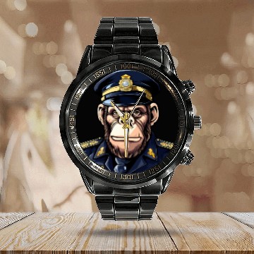 Discover Chimpanzee policeman Calendar Steel Band Watch