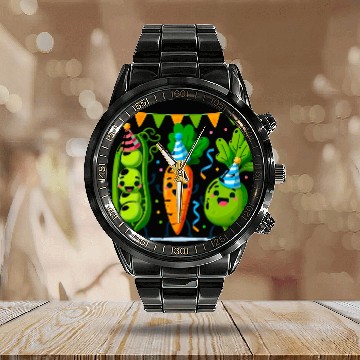 Discover Festive Vegetable Party Fun for a Vegetable eater Calendar Steel Band Watch