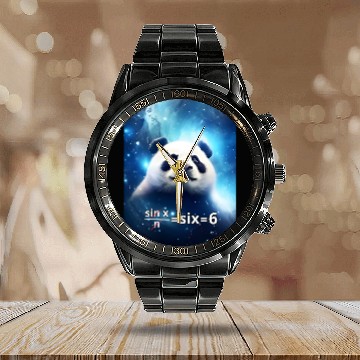 Discover Funny Math Meme - Panda In Space Calendar Steel Band Watch