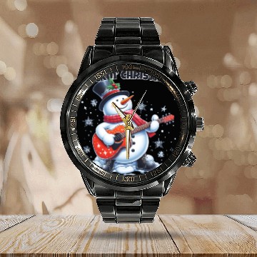 Discover Merry Rockin' Christmas Snowman Calendar Steel Band Watch