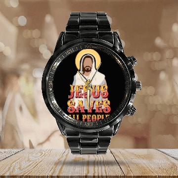 Discover Jesus Saves All People Calendar Steel Band Watch
