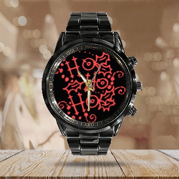 Discover Christmas Typography Holly Ho Ho Ho Calendar Steel Band Watch