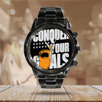 Discover Conquer Your Goals Exercise Gym Lover Calendar Steel Band Watch