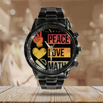 Discover Math Teacher Peace Love Math Vintage Mathematic Calendar Steel Band Watch