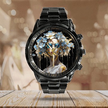 Discover Lady with blue sunglasses Calendar Steel Band Watch