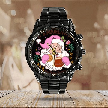 Discover it's Abuelita and Pan Dulce Season Mexican Santa Calendar Steel Band Watch