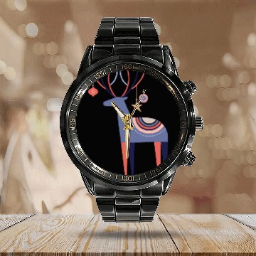 Discover Abstract Deer with Christmas Decorations Calendar Steel Band Watch