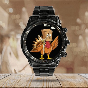 Discover Thanksgiving Turkey Cat Meow Funny Men Women Calendar Steel Band Watch