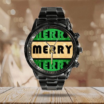 Discover Merry Merry Merry Green and Gold Calendar Steel Band Watch
