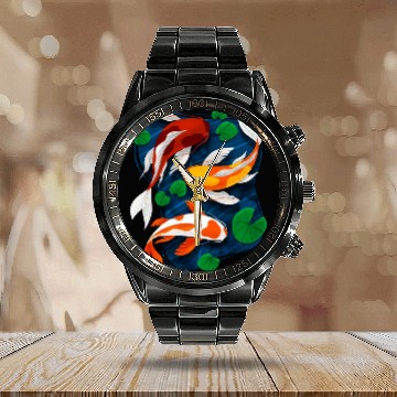 Discover Koi Fish Lover Water Pond Animal Pet Asian Calendar Steel Band Watch