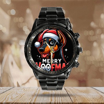 Discover Xmas Dog Merry Woofmas Christmas Doberman Calendar Steel Band Watch