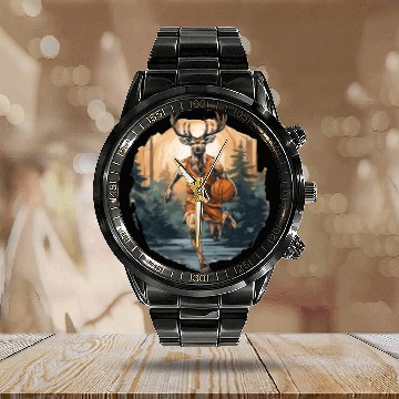 Discover Basketball player deer Calendar Steel Band Watch