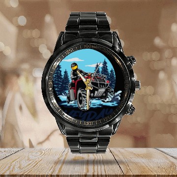 Discover ATV/Quad "Winter Riding" style logo. By "Hey Day" Calendar Steel Band Watch