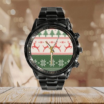 Discover Sage Green Ugly Sweater Christmas Flying Reindeer Calendar Steel Band Watch