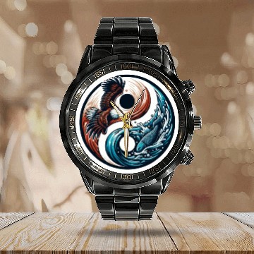 Discover Yin Yang Eagle Fish Symbol Calendar Steel Band Watch