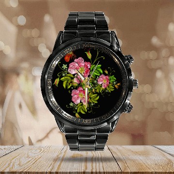 Discover Spring Flowers Butterflies Calendar Steel Band Watch