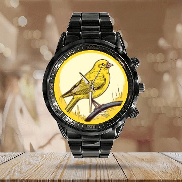 Discover yellow Canary in a circular shape Calendar Steel Band Watch
