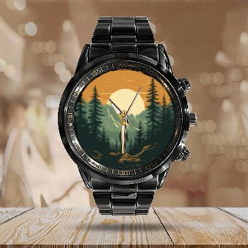 Discover Forest nature trekking adventure Calendar Steel Band Watch
