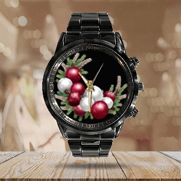 Discover Cranberry and White Christmas Greenery Decor Calendar Steel Band Watch