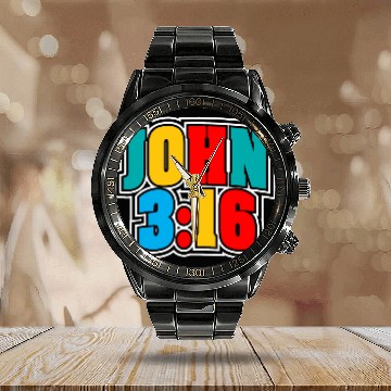 Discover John 3:16 Love Jesus Bible Text Christian Calendar Steel Band Watch
