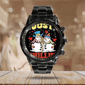 Discover Snowmen Just Chillin' Winter Time Snow Calendar Steel Band Watch