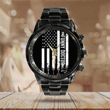 Discover Funny Doctor US Flag - Hospital Doctor Calendar Steel Band Watch