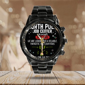 Discover North Pole Job Center Vacancy Elf Funny Christmas Calendar Steel Band Watch