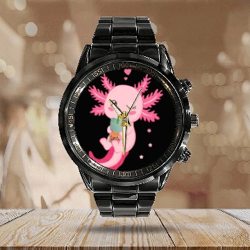 Discover Boba Tea Bubble Tea Milk Tea Axolotl Calendar Steel Band Watch