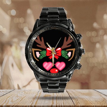 Discover Cool Cute Reindeer Face Wearing Pink Sunglasses Calendar Steel Band Watch