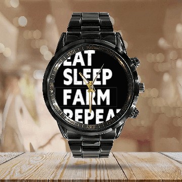Discover Eat Sleep Farm Repeat - Funny Farmer Farming Gift Calendar Steel Band Watch