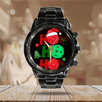 Discover Pickleball Ho Ho Ho Holiday Merry Christmas Calendar Steel Band Watch