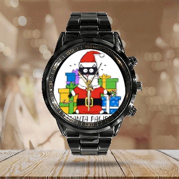 Discover Surprised Cat Christmas Eve and Santa Paws Calendar Steel Band Watch