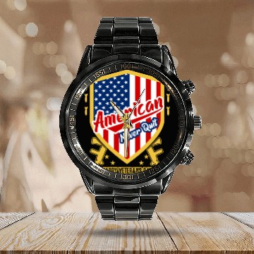Discover American Never Quit Happy Veterans Day Calendar Steel Band Watch