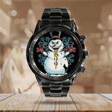 Discover frosty snowman creepy Calendar Steel Band Watch