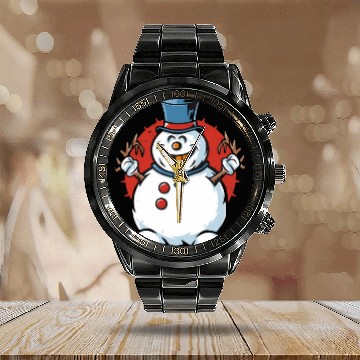 Discover frosty snowman creepy Calendar Steel Band Watch