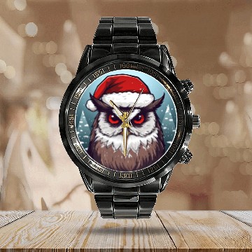 Discover Christmas owl Calendar Steel Band Watch