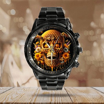 Discover Sweet Life Skull Calendar Steel Band Watch Honeycomb Haven Bumblebee