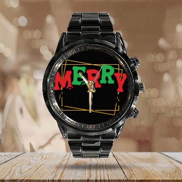 Discover Festive Merry Christmas Typography Calendar Steel Band Watch