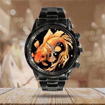 Discover Koi Fish Japanese Carp Pond Calendar Steel Band Watch