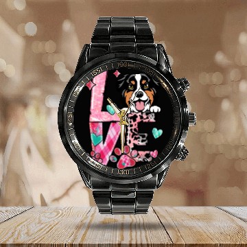Discover Australian Shephard Dog I Love My Dog Valentines D Calendar Steel Band Watch