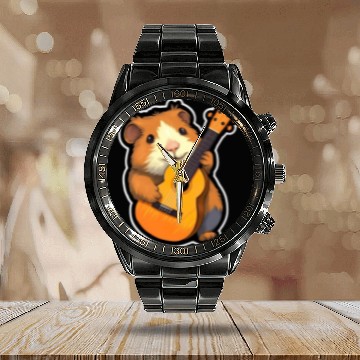 Discover Guinea Pig with Guitar for a Guinea pig owner Calendar Steel Band Watch
