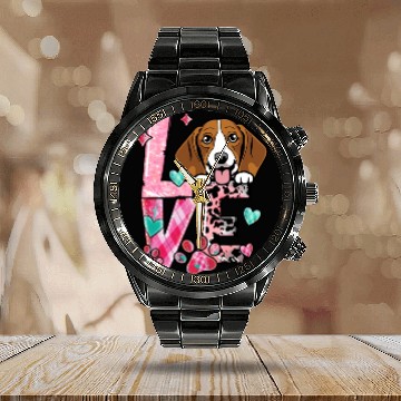 Discover Beagle Dog I Love My Dog Valentines Day Calendar Steel Band Watch