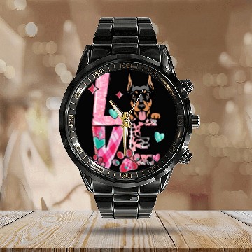 Discover Doberman Dog I Love My Dog Valentines Day Calendar Steel Band Watch